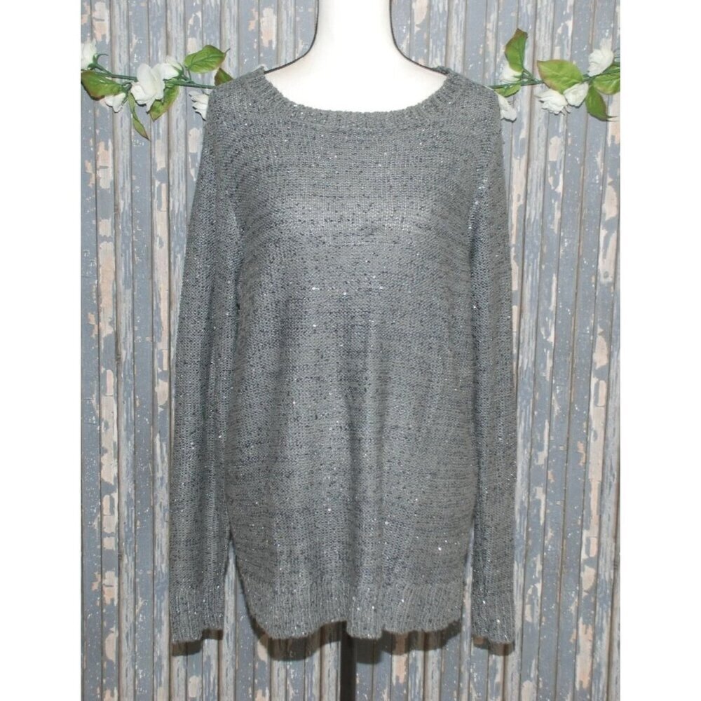 Time And Tru Ladies XL 16 18 Gray Sequin Sweater Adorable Detailed Back Winter P
